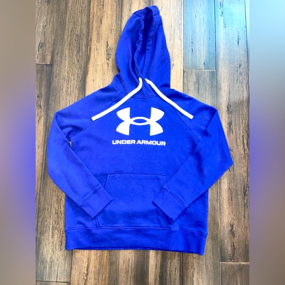 Under Armour Women’s M UA Rival Fleece Logo Hoodie Sonar Blue Kangaroo Pocket - Picture 1 of 5